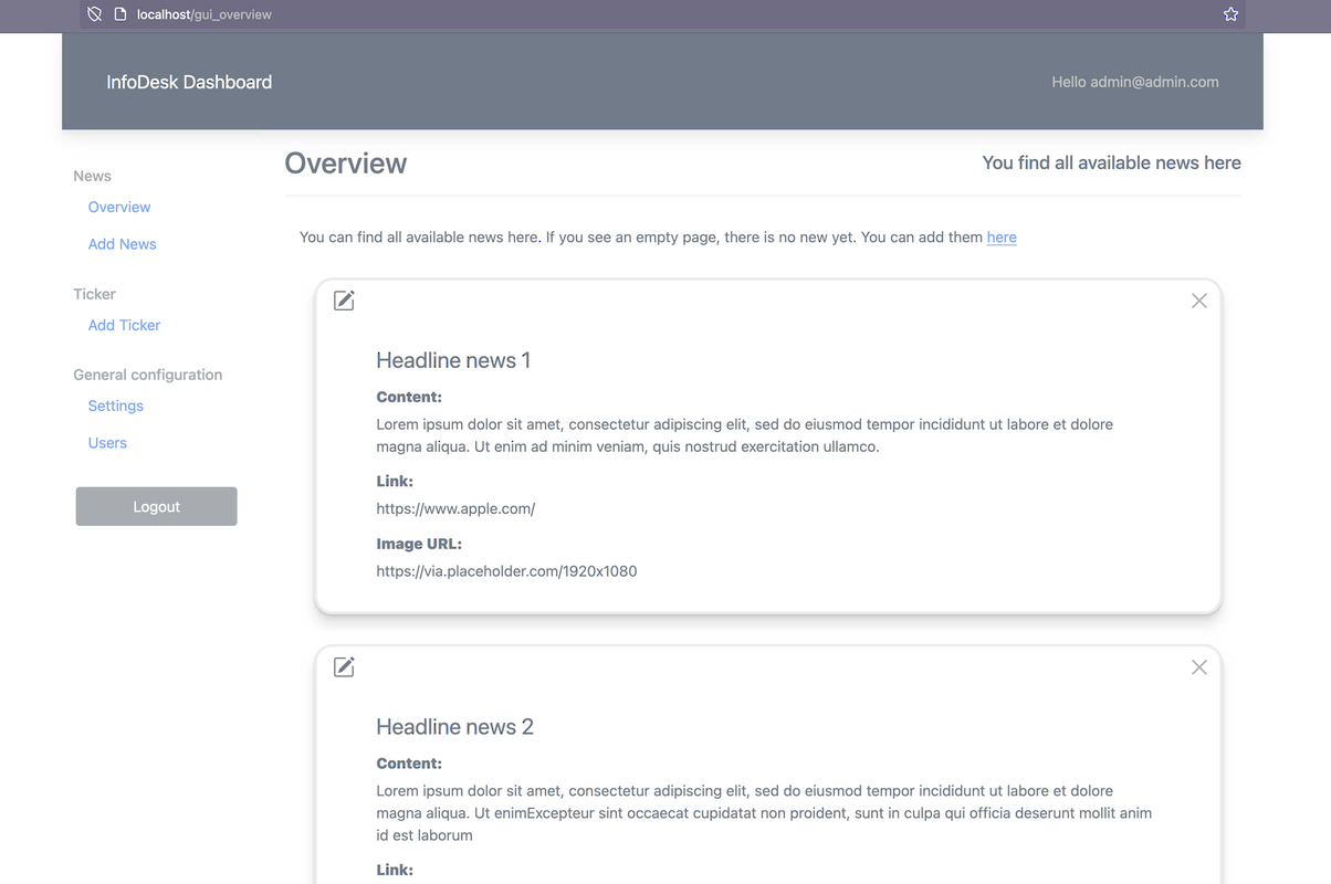 Editor dashboard in simple infopanel